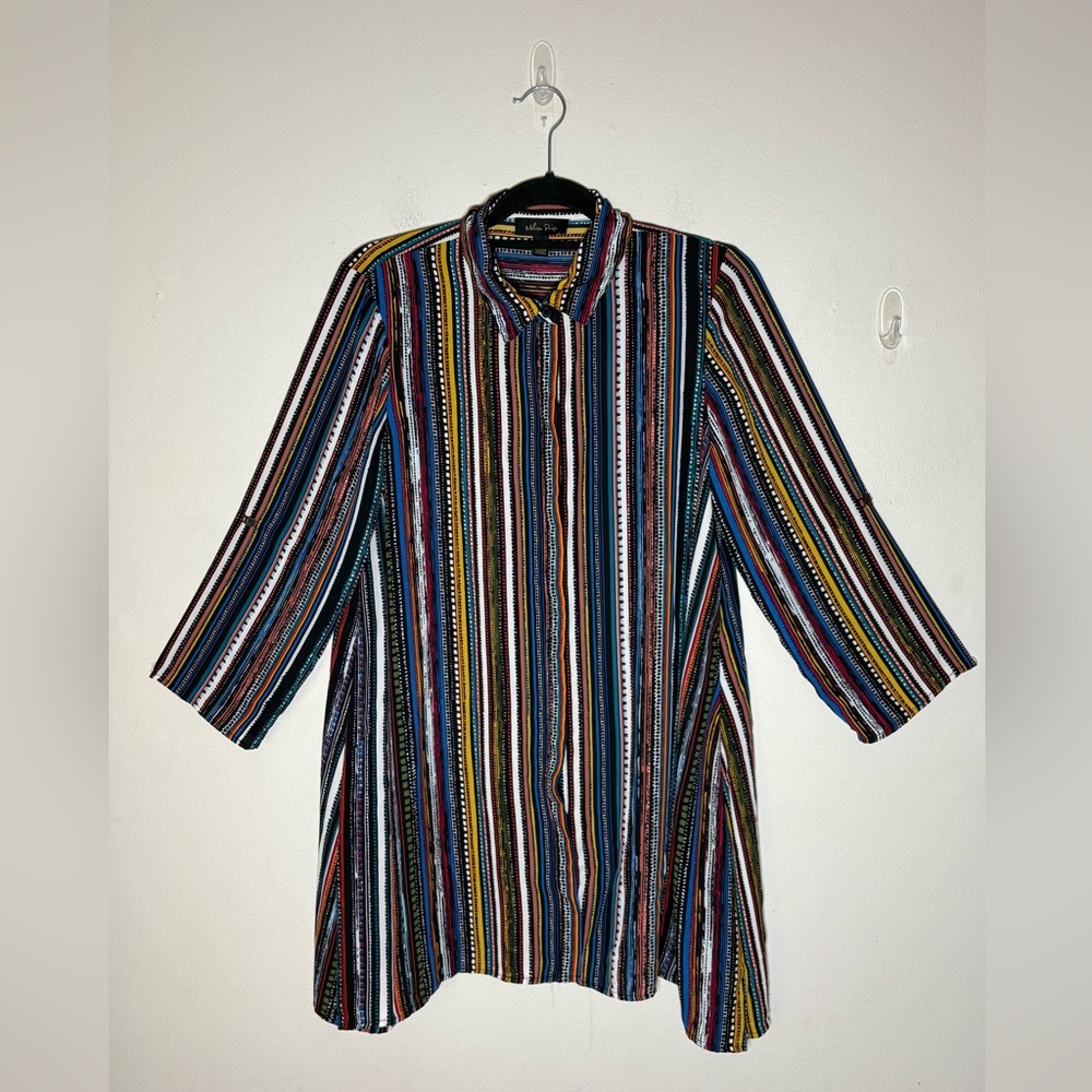 Melissa Paige Women’s Multicolor Striped Button-Up Tunic Boho Shirt Size M